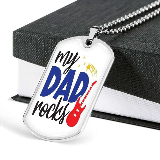 Dad Dog Tag Custom Picture Father’S Day Gift, My Dad Rocks Dog Tag Military Chain Necklace Gift For Men Father's Day Rakva