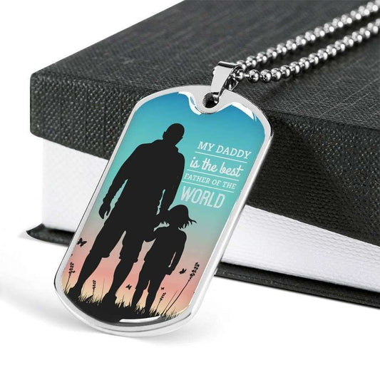 Dad Dog Tag Custom Picture Father’S Day Gift, My Daddy Is The Best Father Of The World Dog Tag Military Chain Necklace For Dad Father's Day Rakva