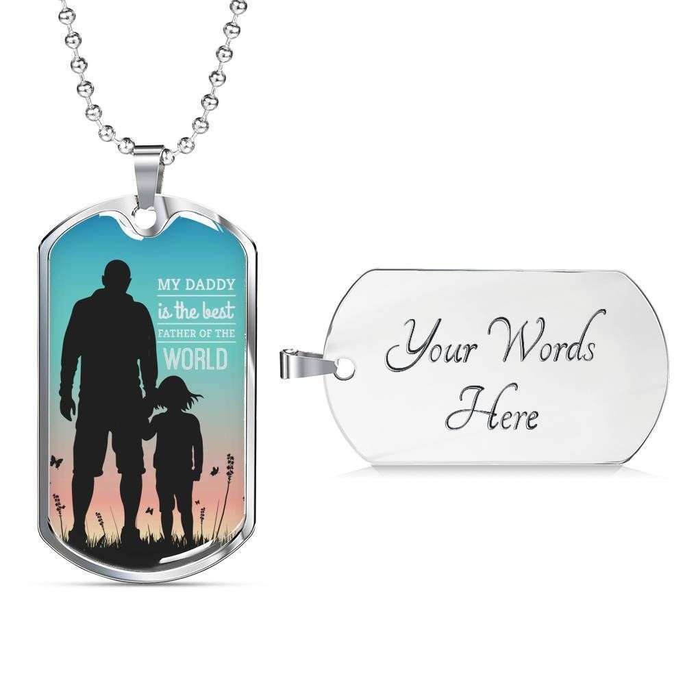 Dad Dog Tag Custom Picture Father’S Day Gift, My Daddy Is The Best Father Of The World Dog Tag Military Chain Necklace For Dad Father's Day Rakva