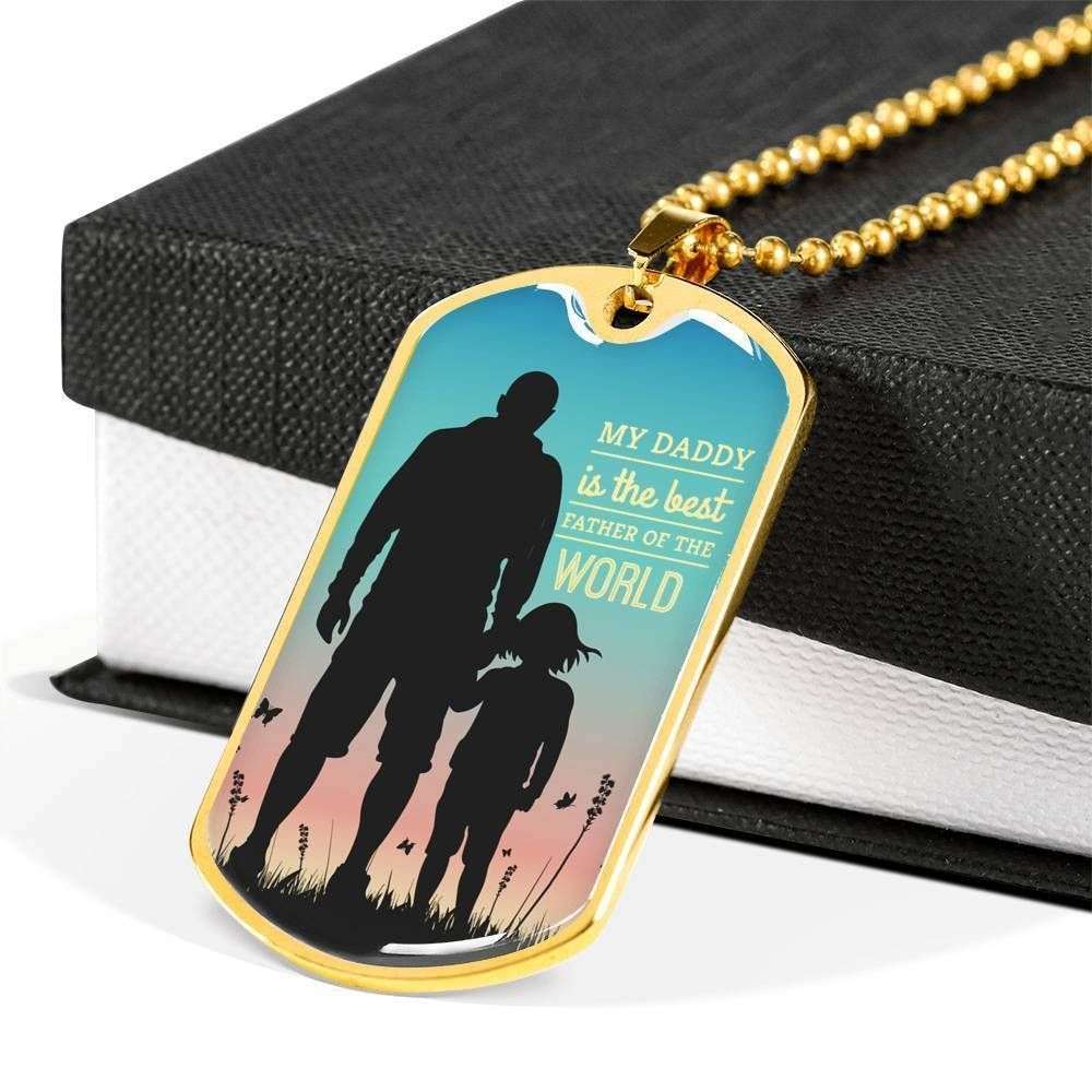 Dad Dog Tag Custom Picture Father’S Day Gift, My Daddy Is The Best Father Of The World Dog Tag Military Chain Necklace For Dad Father's Day Rakva