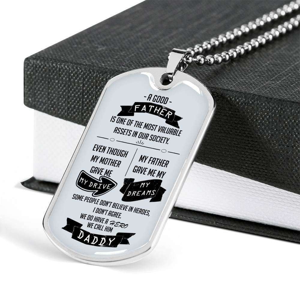 Dad Dog Tag Custom Picture Father’S Day Gift, My Father Give Me My Dreams Dog Tag Military Chain Necklace For Dad Father's Day Rakva