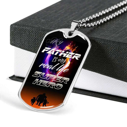Dad Dog Tag Custom Picture Father’S Day Gift, My Father Is My Real Life Super Hero Dog Tag Military Chain Necklace For Dad Father's Day Rakva