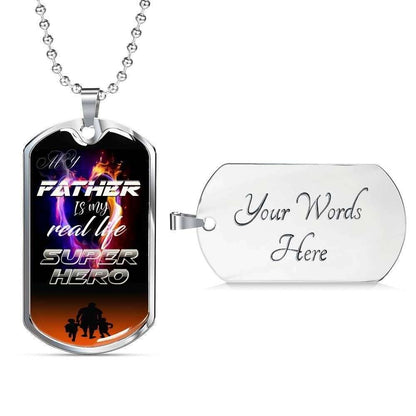 Dad Dog Tag Custom Picture Father’S Day Gift, My Father Is My Real Life Super Hero Dog Tag Military Chain Necklace For Dad Father's Day Rakva