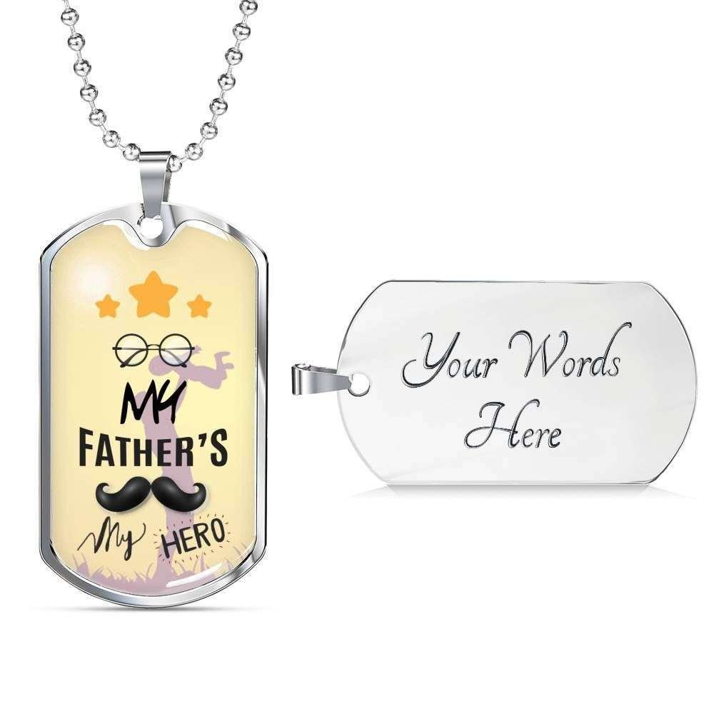 Dad Dog Tag Custom Picture Father’S Day Gift, My Father My Hero Dog Tag Military Chain Necklace For Dad Dog Tag Father's Day Rakva