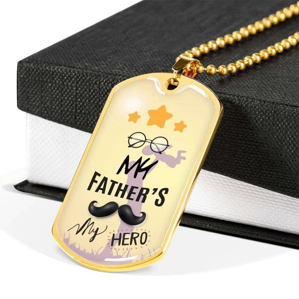 Dad Dog Tag Custom Picture Father’S Day Gift, My Father My Hero Dog Tag Military Chain Necklace For Dad Dog Tag Father's Day Rakva