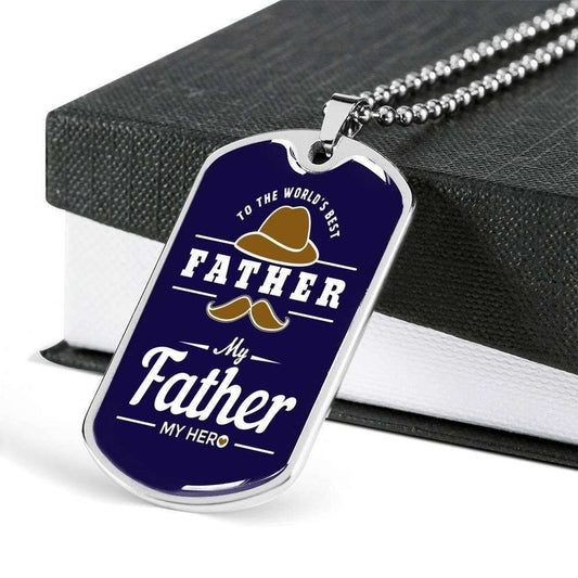 Dad Dog Tag Custom Picture Father’S Day Gift, My Father My Hero Dog Tag Military Chain Necklace For Men Father's Day Rakva
