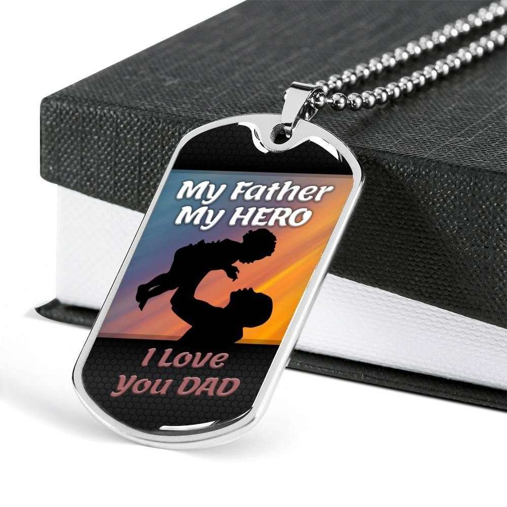 Dad Dog Tag, Custom Picture Father’S Day Gift My Father My Hero Dog Tag Military Chain Necklace Gift For Dad Dog Tag Father's Day Rakva