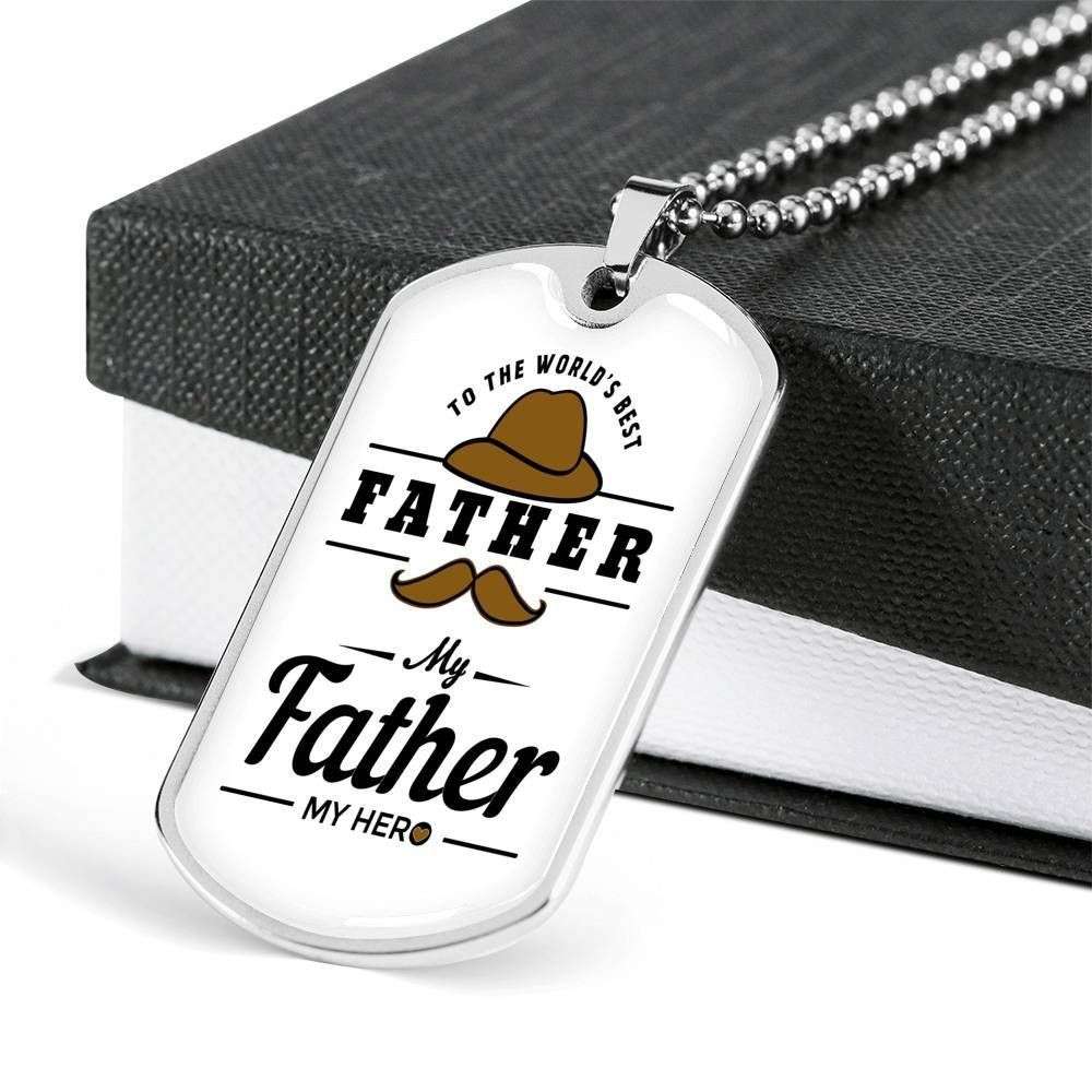 Dad Dog Tag Custom Picture Father’S Day Gift, My Father My Hero Gentle Man Dog Tag Military Chain Necklace Gift For Papa Father's Day Rakva