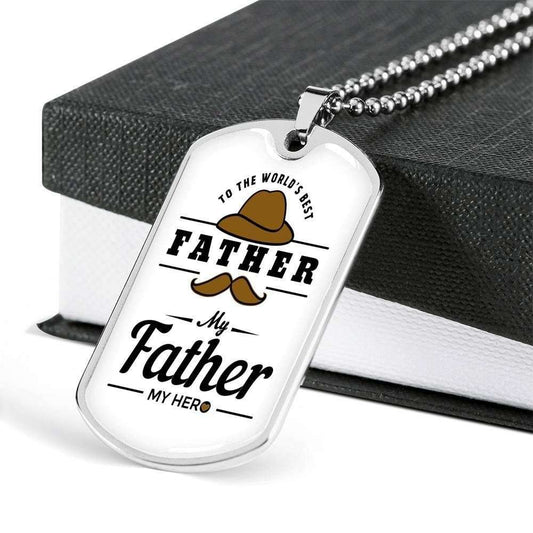 Dad Dog Tag Custom Picture Father’S Day Gift, My Father My Hero Gentle Man Dog Tag Military Chain Necklace Gift For Papa Father's Day Rakva