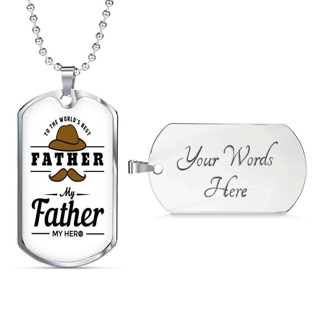 Dad Dog Tag Custom Picture Father’S Day Gift, My Father My Hero Gentle Man Dog Tag Military Chain Necklace Gift For Papa Father's Day Rakva
