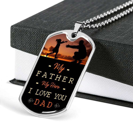 Dad Dog Tag Custom Picture Father’S Day Gift, My Father My Hero I Love You Dog Tag Military Chain Necklace Gift For Dad Father's Day Rakva