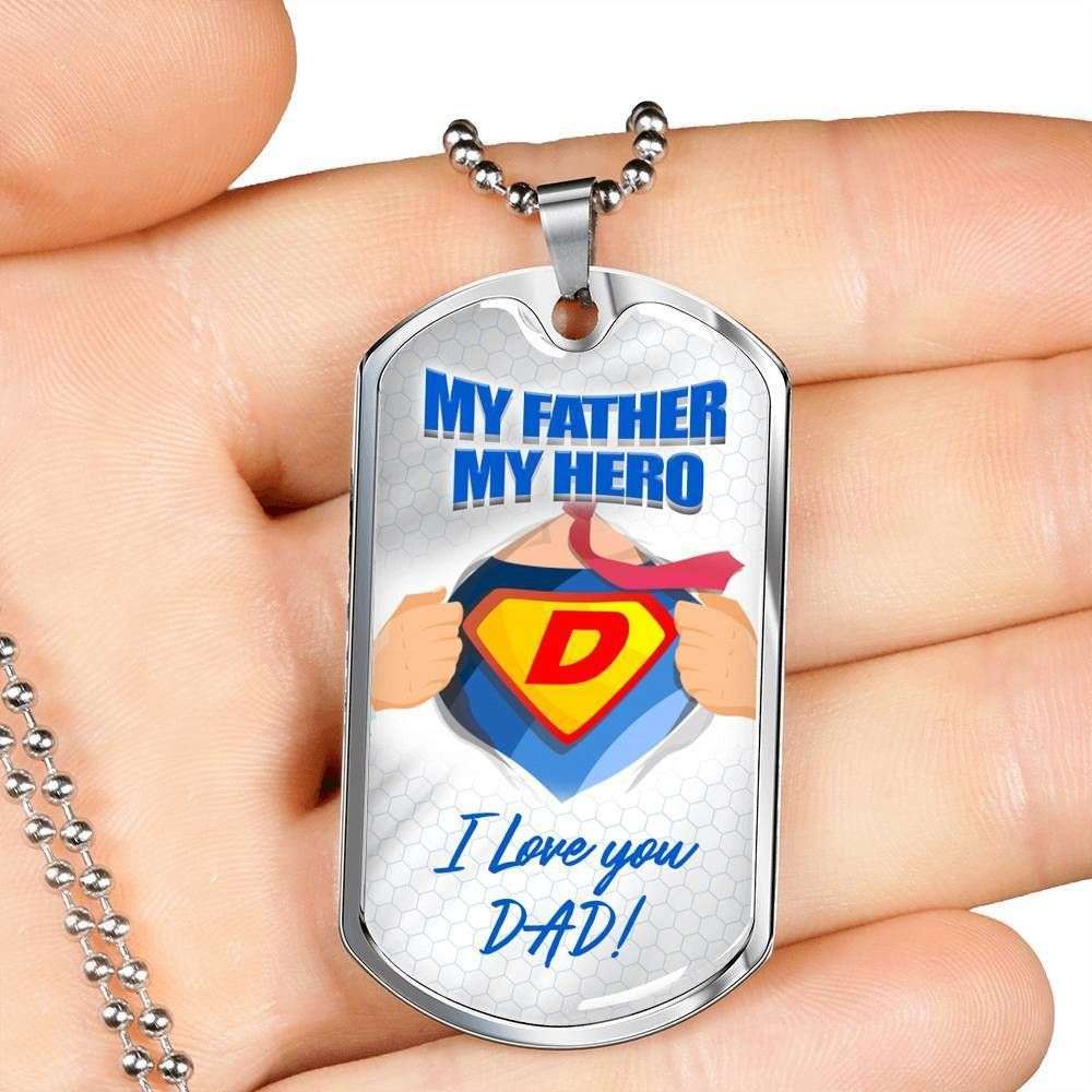 Dad Dog Tag, Custom Picture Father’S Day Gift My Father My Hero Wonderful Gift For Dad Dog Tag Military Chain Necklace Dog Tag Father's Day Rakva