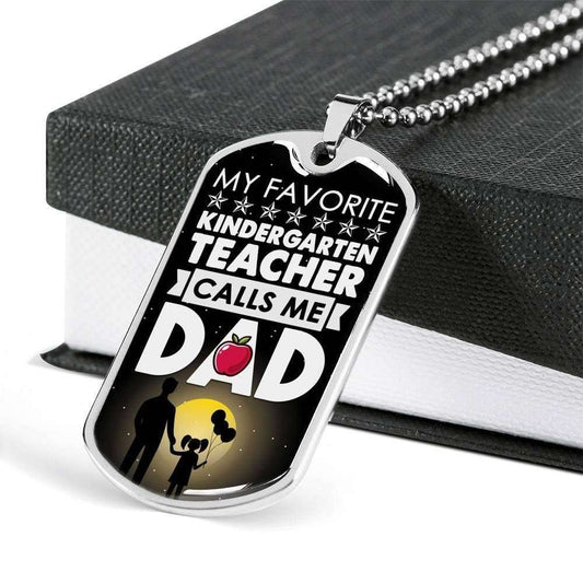 Dad Dog Tag Custom Picture Father’S Day Gift, My Favorite Kindergarten Teacher Calls Me Dad Dog Tag Military Chain Necklace For Dad Father's Day Rakva