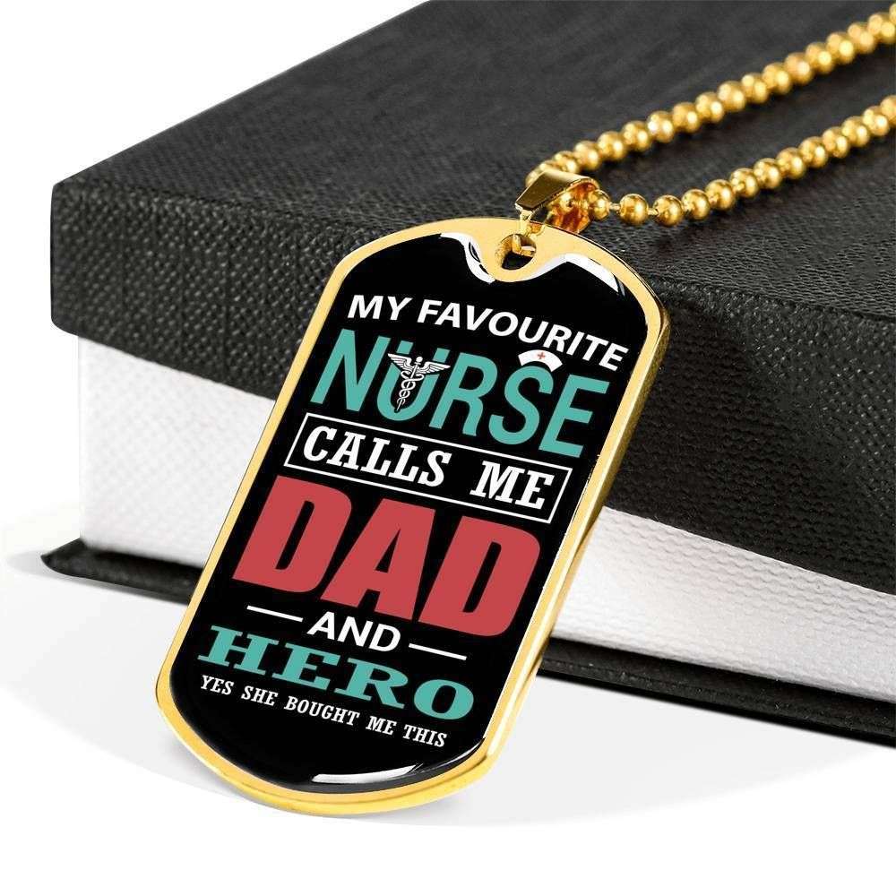 Dad Dog Tag Custom Picture Father’S Day Gift, My Favorite Nurse Calls Me Dad And Hero Dog Tag Military Chain Necklace Gift For Dad Father's Day Rakva