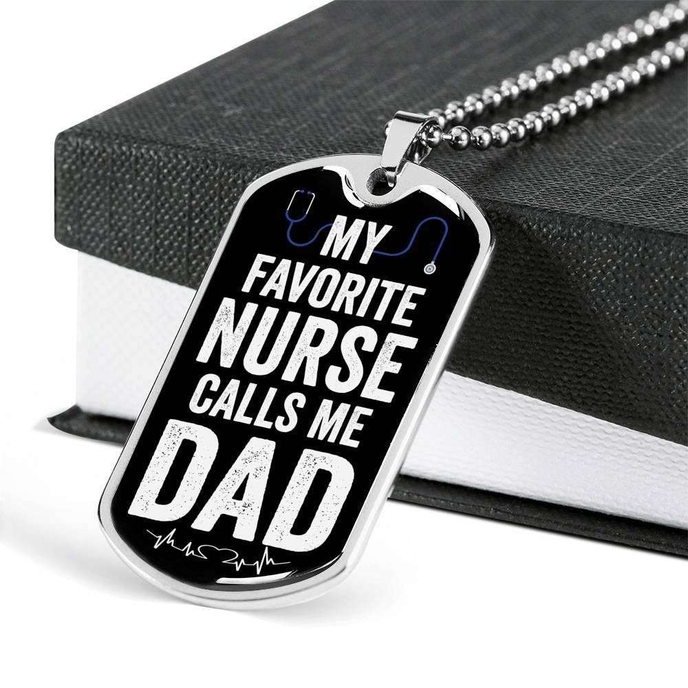 Dad Dog Tag Custom Picture Father’S Day Gift, My Favorite Nurse Calls Me Dad Dog Tag Military Chain Necklace For Dad Father's Day Rakva