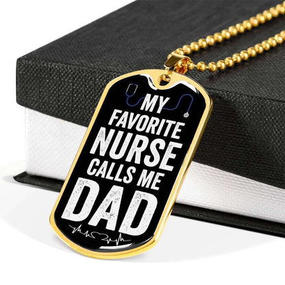 Dad Dog Tag Custom Picture Father’S Day Gift, My Favorite Nurse Calls Me Dad Dog Tag Military Chain Necklace For Dad Father's Day Rakva