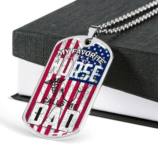 Dad Dog Tag Custom Picture Father’S Day Gift, My Favorite Nurse Calls Me Dad Fathers Day Gifts Dad Dog Tag Military Chain Necklace Father's Day Rakva
