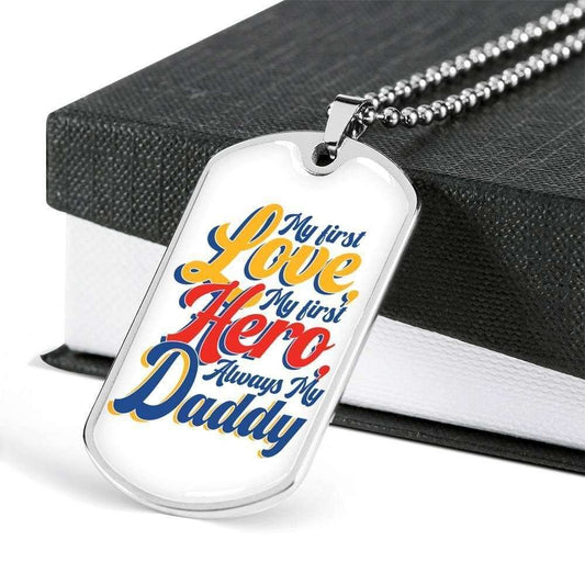 Dad Dog Tag Custom Picture Father’S Day Gift, My First Love My First Hero Dog Tag Military Chain Necklace For Dad Father's Day Rakva