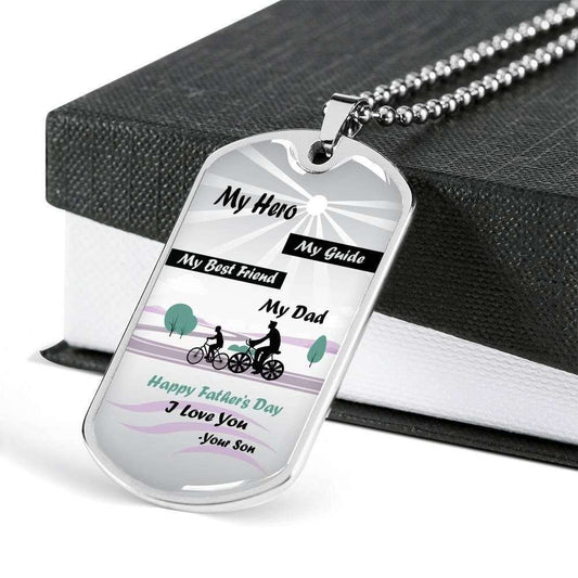 Dad Dog Tag Custom Picture Father’S Day Gift, My Hero My Guide Dog Tag Military Chain Necklace Gift For Daddy Dog Tag Father's Day Rakva