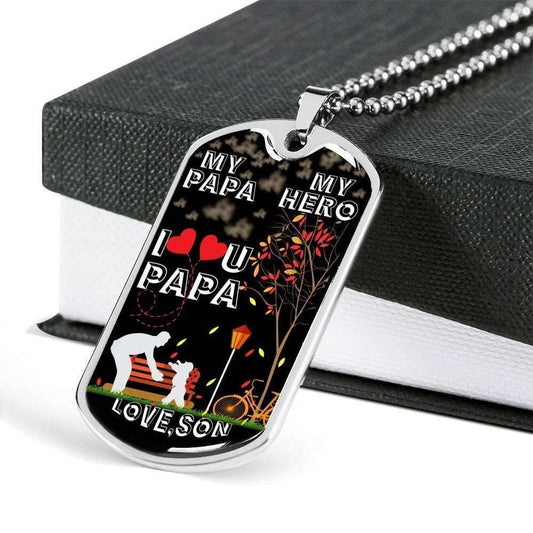 Dad Dog Tag Custom Picture Father’S Day Gift, My Papa My Hero Dog Tag Military Chain Necklace Gift For Papa Father's Day Rakva