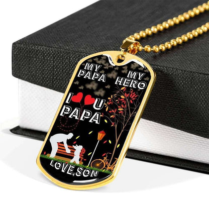 Dad Dog Tag Custom Picture Father’S Day Gift, My Papa My Hero Dog Tag Military Chain Necklace Gift For Papa Father's Day Rakva