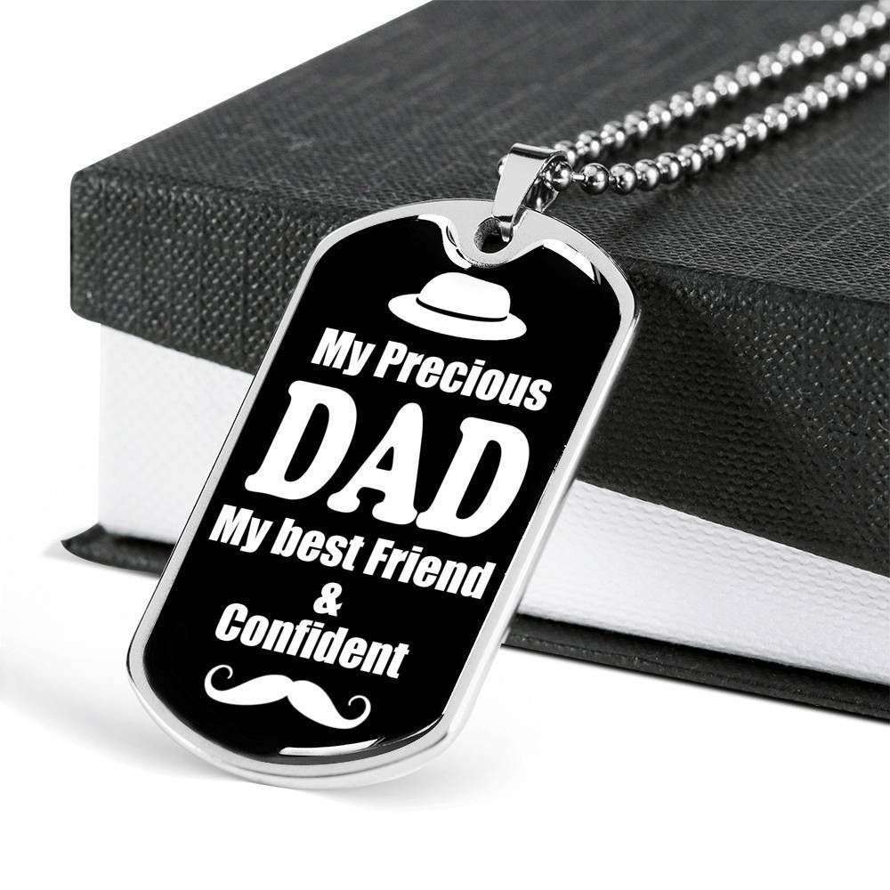Dad Dog Tag Custom Picture Father’S Day Gift, My Precious Dad My Best Friend Silver Dog Tag Military Chain Necklace Gift For Men Father's Day Rakva