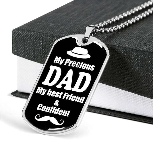 Dad Dog Tag Custom Picture Father’S Day Gift, My Precious Dad My Best Friend Silver Dog Tag Military Chain Necklace Gift For Men Father's Day Rakva