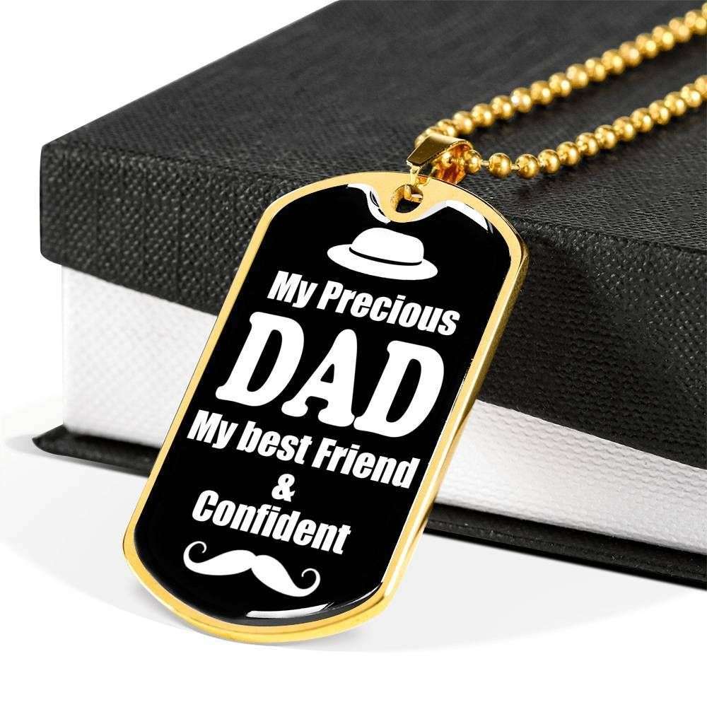Dad Dog Tag Custom Picture Father’S Day Gift, My Precious Dad My Best Friend Silver Dog Tag Military Chain Necklace Gift For Men Father's Day Rakva