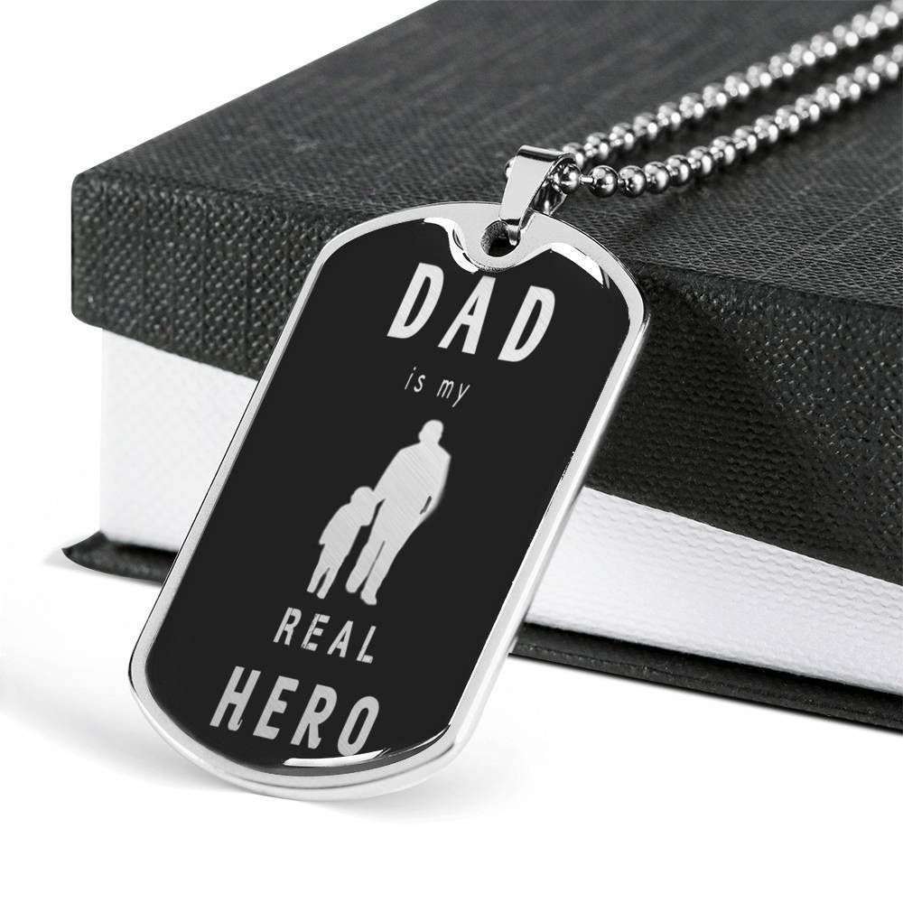 Dad Dog Tag Custom Picture Father’S Day Gift, My Real Hero Dog Tag Military Chain Necklace Gift For Dad Father's Day Rakva