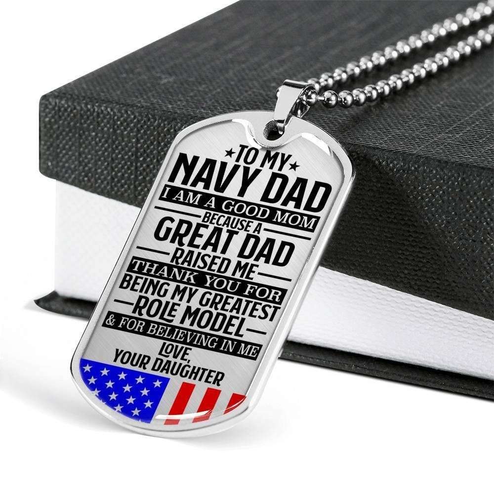 Dad Dog Tag Custom Picture Father’S Day Gift, Navy Dad “ Good Mom “ Love, Daughter “ Dog Tag Military Chain Necklace Custom Picture Engraved Father's Day Rakva