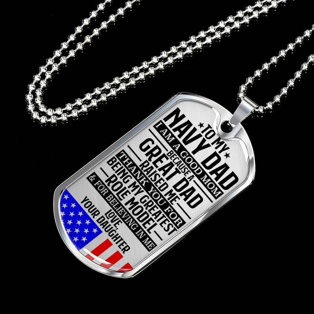 Dad Dog Tag Custom Picture Father’S Day Gift, Navy Dad “ Good Mom “ Love, Daughter “ Dog Tag Military Chain Necklace Custom Picture Engraved Father's Day Rakva