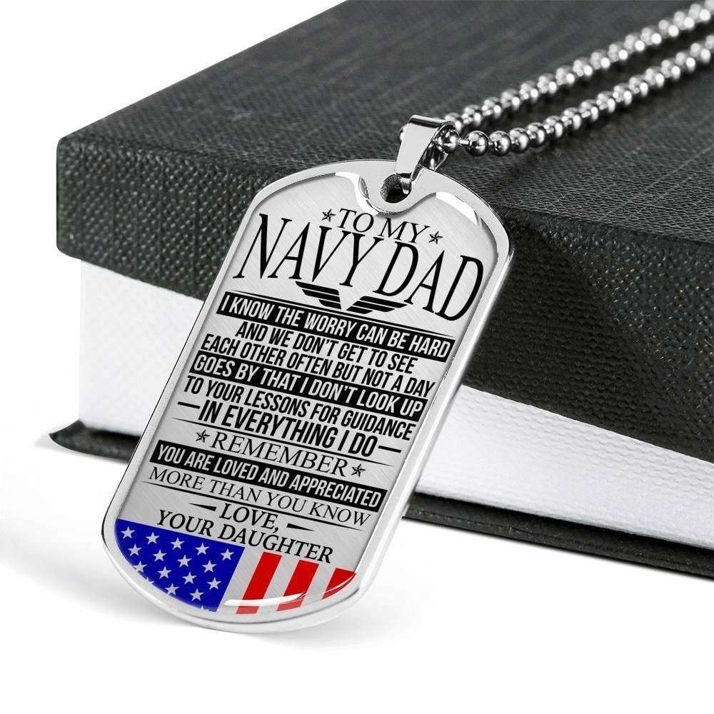 Dad Dog Tag Custom Picture Father’S Day Gift, Navy Dad “ The Worry “ Love, Your Daughter “ Dog Tag Military Chain Necklace Custom Picture Engraved Father's Day Rakva