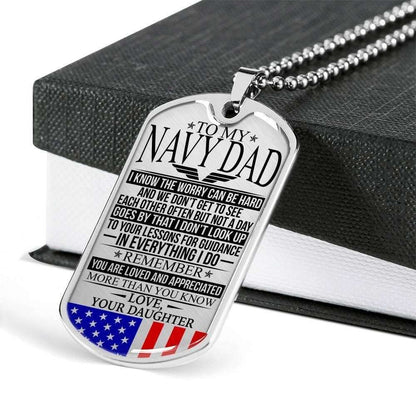 Dad Dog Tag Custom Picture Father’S Day Gift, Navy Dad “ The Worry “ Love, Your Daughter “ Dog Tag Military Chain Necklace Custom Picture Engraved Father's Day Rakva