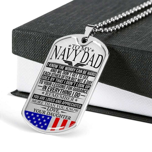 Dad Dog Tag Custom Picture Father’S Day Gift, Navy Dad “ The Worry “ Love, Your Daughter “ Dog Tag Military Chain Necklace Custom Picture Engraved Father's Day Rakva