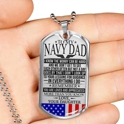 Dad Dog Tag Custom Picture Father’S Day Gift, Navy Dad “ The Worry “ Love, Your Daughter “ Dog Tag Military Chain Necklace Custom Picture Engraved Father's Day Rakva