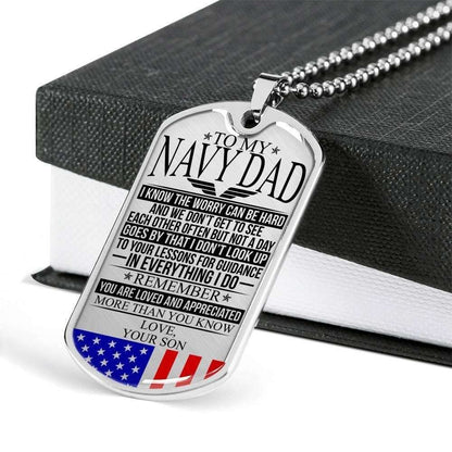 Dad Dog Tag Custom Picture Father’S Day Gift, Navy Dad “ The Worry “ Love, Your Son “ Dog Tag Military Chain Necklace Custom Picture Engraved Father's Day Rakva