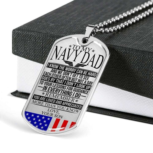 Dad Dog Tag Custom Picture Father’S Day Gift, Navy Dad “ The Worry “ Love, Your Son “ Dog Tag Military Chain Necklace Custom Picture Engraved Father's Day Rakva