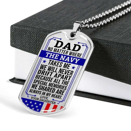 Dad Dog Tag Custom Picture Father’S Day Gift, Navy Daughter Gift For Dad Silver Dog Tag Military Chain Necklace Always In My Heart Father's Day Rakva