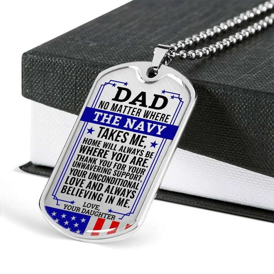 Dad Dog Tag Custom Picture Father’S Day Gift, Navy Daughter Gift For Dad Silver Dog Tag Military Chain Necklace Home Is Where You Are Father's Day Rakva