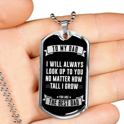 Dad Dog Tag Custom Picture Father’S Day Gift, No Matter How Tall I Grow Dog Tag Military Chain Necklace Gift For Dad Father's Day Rakva