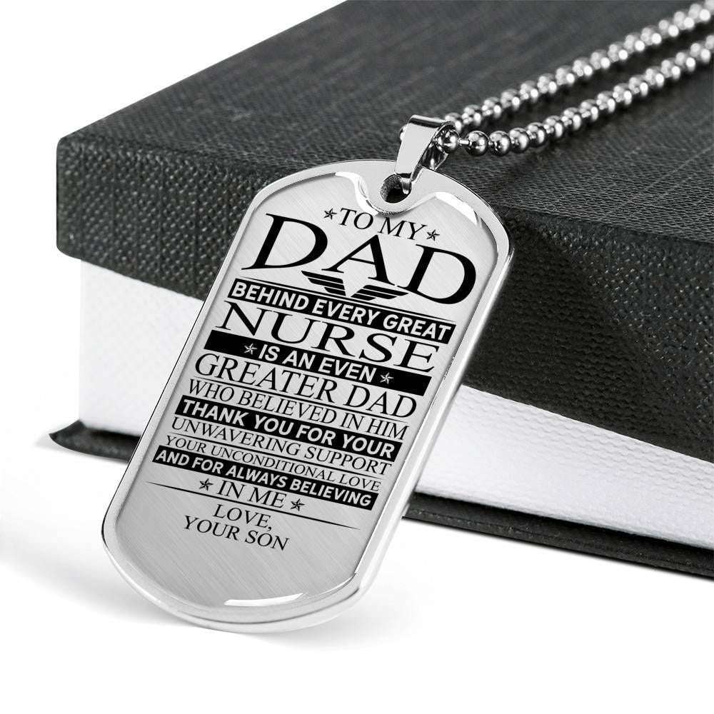 Dad Dog Tag Custom Picture Father’S Day Gift, Nurse’S Dad Unconditional Love Dog Tag Military Chain Necklace Custom Picture Engraved Father's Day Rakva