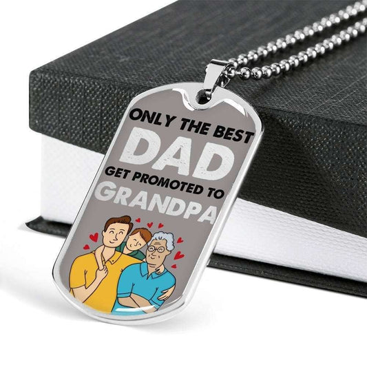 Dad Dog Tag Custom Picture Father’S Day Gift, Only The Best Dad Get Promoted To Grandpa Dog Tag Military Chain Necklace For Dad Father's Day Rakva