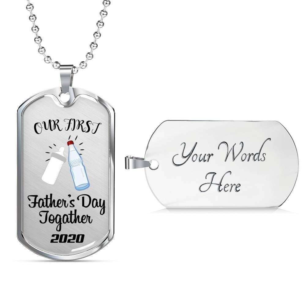 Dad Dog Tag Custom Picture Father’S Day Gift, Our First Father’S Day Dog Tag Military Chain Necklace Gift For Daddy Dog Tag Father's Day Rakva