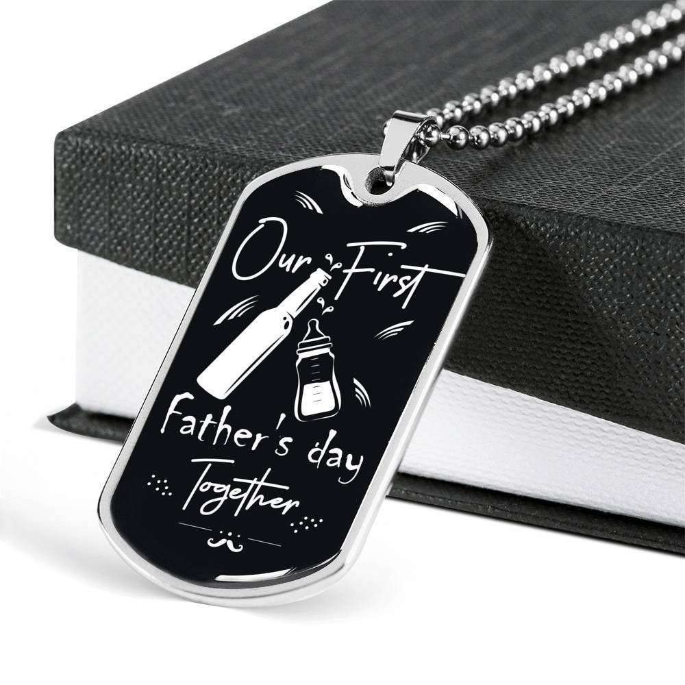 Dad Dog Tag, Custom Picture Father’S Day Gift Our First Father’S Day Together Dog Tag Military Chain Necklace For Dad Dog Tag Father's Day Rakva