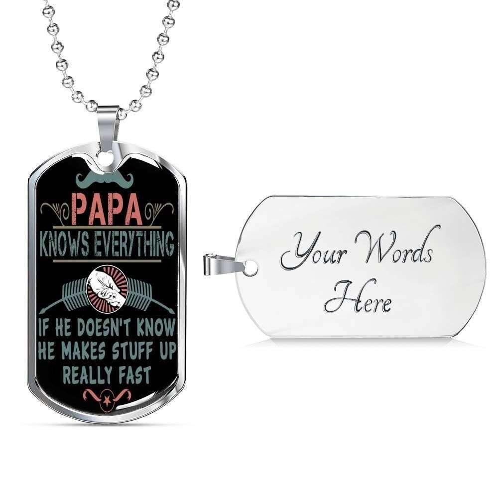 Dad Dog Tag Custom Picture Father’S Day Gift, Papa Knows Everything Dog Tag Military Chain Necklace For Dad Dog Tag Father's Day Rakva