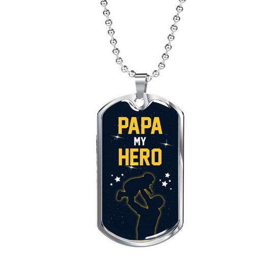 Dad Dog Tag Custom Picture Father’S Day Gift, Papa My Hero Dog Tag Military Chain Necklace Gift For Men Father's Day Rakva