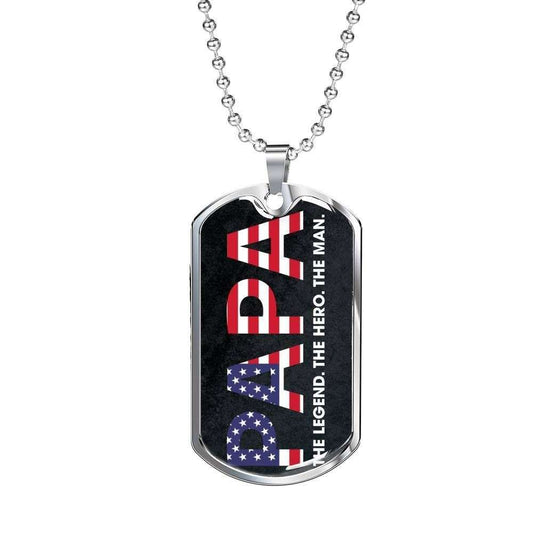 Dad Dog Tag Custom Picture Father’S Day Gift, Papa The Legend The Hero The Man Dog Tag Military Chain Necklace For Papa Father's Day Rakva