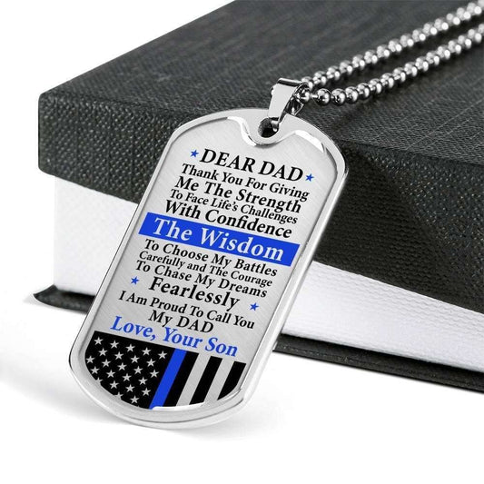 Dad Dog Tag Custom Picture Father’S Day Gift, Police Dad Proud To Call You Dad Dog Tag Military Chain Necklace Gift For Dad Father's Day Rakva
