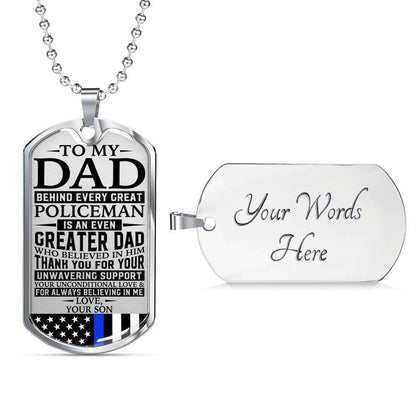 Dad Dog Tag Custom Picture Father’S Day Gift, Police Officer’S Dad Unwavering Support Dog Tag Military Chain Necklace Father's Day Rakva