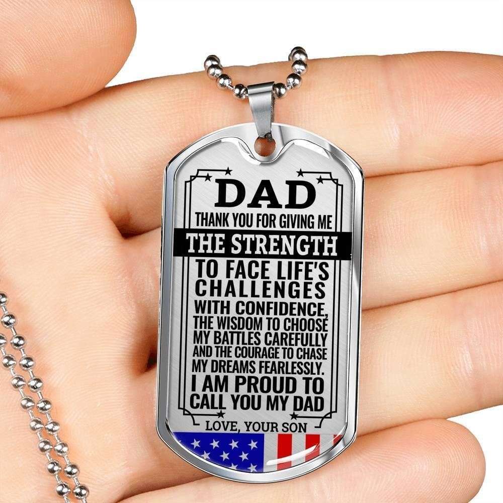 Dad Dog Tag Custom Picture Father’S Day Gift, Present For Dad Dog Tag Military Chain Necklace Thank For Giving Me Strength Dog Tag Father's Day Rakva
